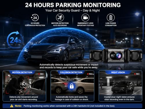 Image of 4 Channel Dash Camera, Front Rear Left Right Recording, Full HD 1080P Dash Cam, WDR Night Vision, G-Sensor, Loop Recording, 24H Parking Monitor, Wide Angle Car DVR