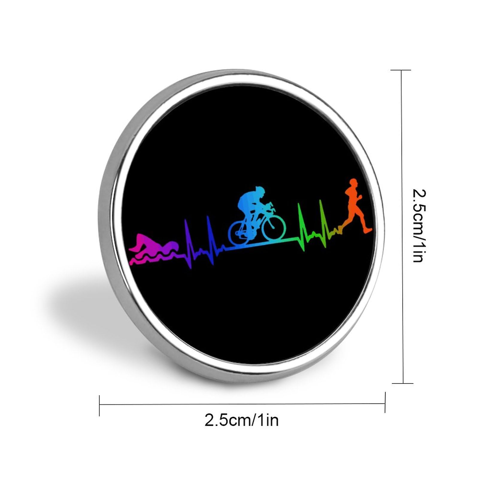 Triathlon Heartbeat Round Lapel Tie Pin Button Brooch Badge Pins Hat Clothes Accessories for Men Women