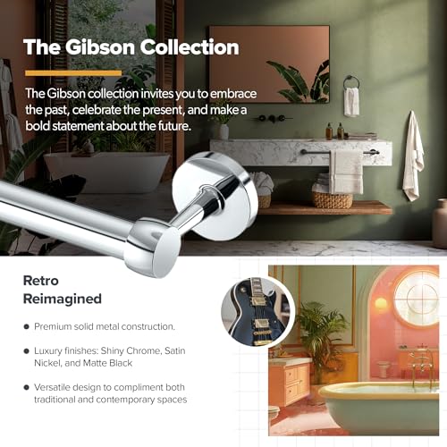 Image of Gatco 5210 Gibson Towel Bar, Chrome, Wall-Mounted Bathroom Towel Bar, Heavy Duty Decorative Hardware with EZ Ancor Mounting