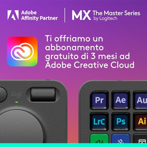 MX Creative Console, keypad programmabile con 9 tasti LCD personalizzabili e manopola di controllo per progettazione grafica, montaggio video, fotografia, per Adobe, Zoom, Spotify - Grafite - Mouse gaming - Immagine 1