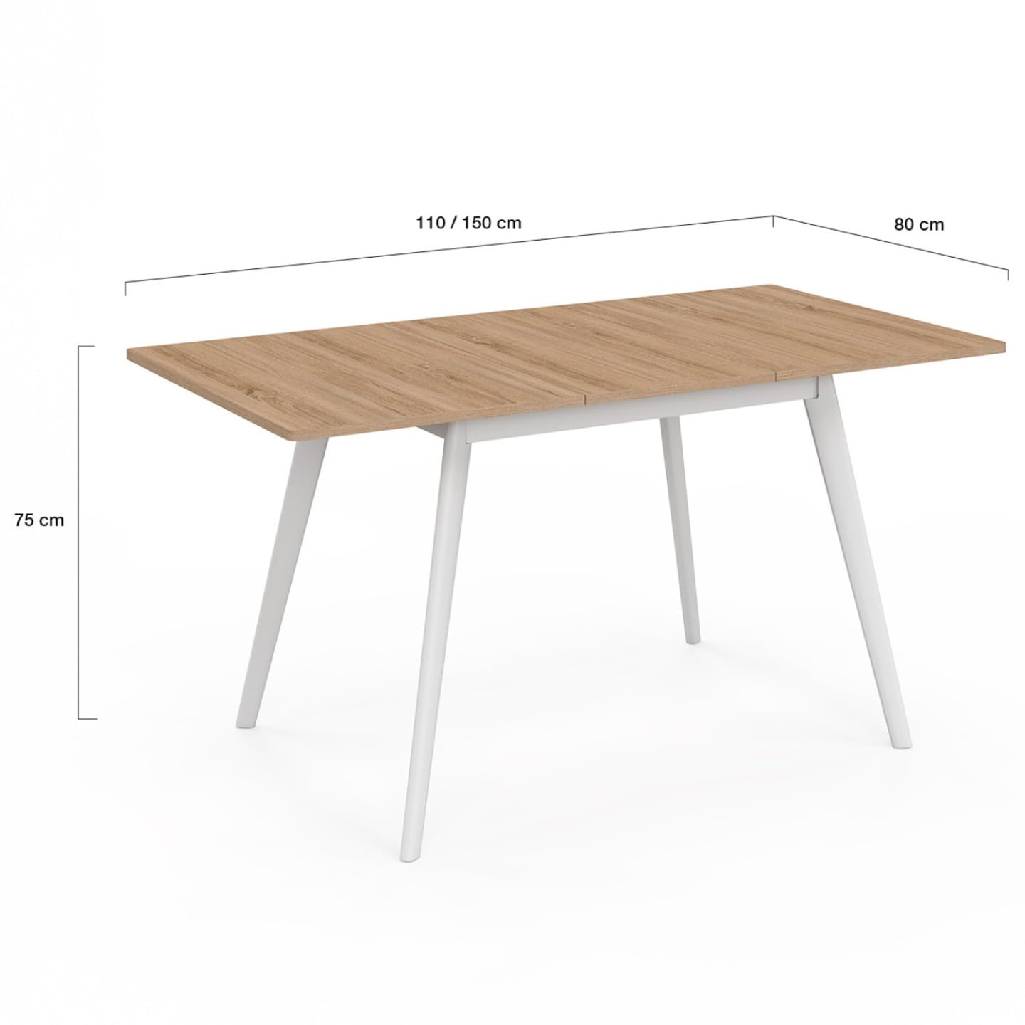 IDMarket - Tavolo rettangolare allungabile scandinavo INGA, 4-8 persone, piano in legno, gambe bianche 110-150 cm