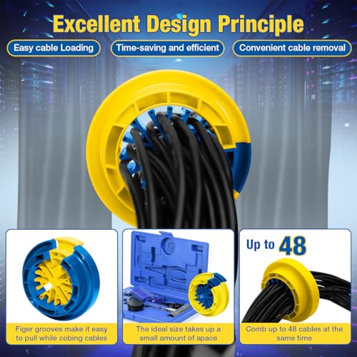 Wire Comb Cable Management Network Cable Tool Anti Entanglement Tool Installing Cables Connected to The Network Easier Cables or Wires with a Diameter Up to 1/4" (Outer Ring Yellow) - Image 6