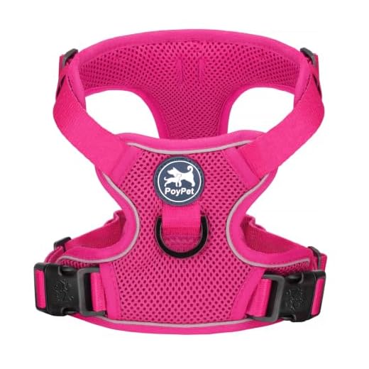 PoyPet Reflective Soft Breathable Mesh Dog Harness No Choke Double Padded Vest Adjustable(Fuchsia,M)