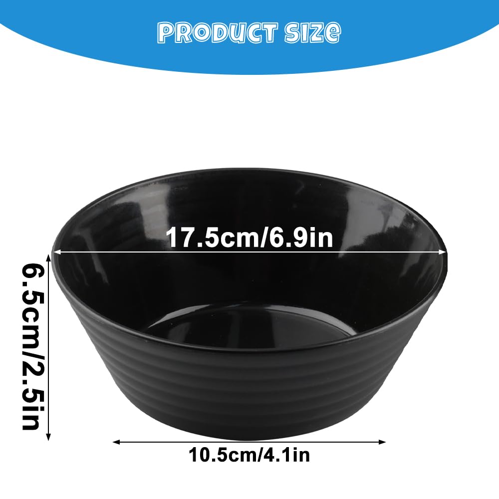 Set di 6 Ciotole 17.5cm Ciotola di Plastica Nera Riutilizzabile Ciotole Colazione Grande per Contenere Cereali, Insalate, Pasta e Picnic, Adatto al Microonde e alla lavastoviglie 800 ml