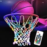 Glow in The Dark Basketball Net, Solar-Powered LED Lighted Nylon Basketball Hoop Net with Remote Control, Waterproof, Multi-Mode Lighting for Nighttime Outdoor Basketball, Kids & Adults