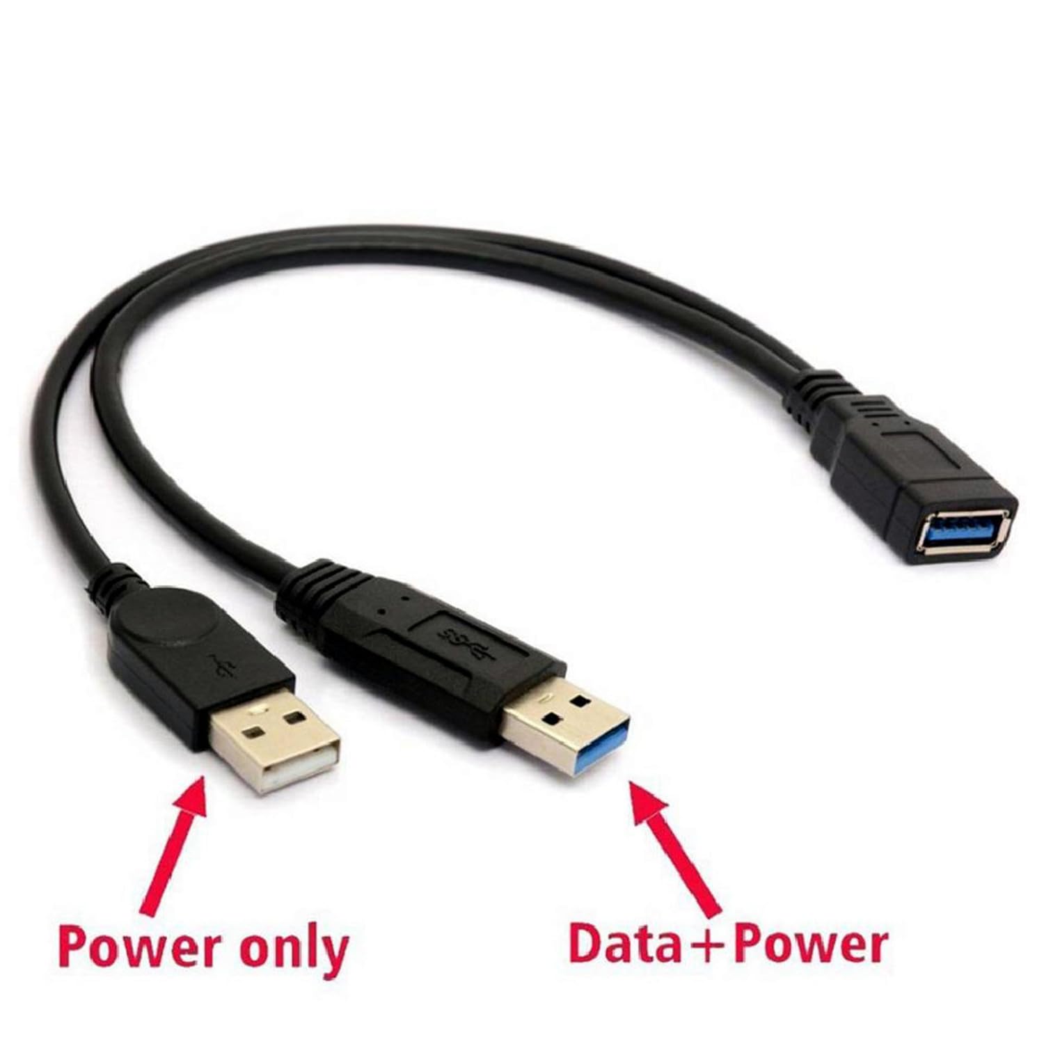 ALINNA Lot de 2 câbles d'extension USB 3.0 femelle vers double USB mâle pour disque dur mobile 2,5" Noir