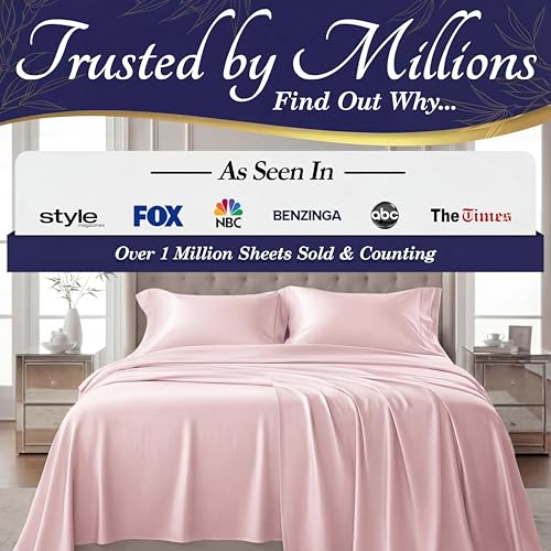 Image of DECOLURE 100% Viscose Derived from Bamboo Sheets California King Size - Luxury 4 Pc Naturally Cooling Sheets, Ultra Soft Bed Set - Deep 17 inch Pockets, Double Stitching, Oeko Tex Standard (Light Pink)