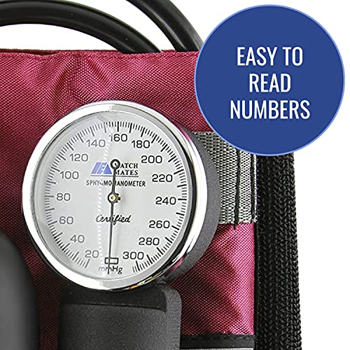 Mabis Matchmates Aneroid Sphygmomanometer And 31" Sprague Rappaport Stethoscope Combination Manual Blood Pressure Kit With Calibrated Nylon Cuff And Oversized Carrying Case, Adult Burgundy #TOP7