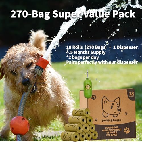 Image of Dog Poop Bags With Dispenser, Strong and Leak-proof Waste Bags for Pets, Floral Scented, 270 Count (18 Packs of 15), 13 Inch x 9 Inch (Khaki)