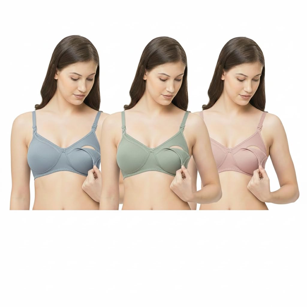 BADLAV BADLV Cotton-Rich Nursing Bra, Easy Clasp Opening, Seamless Cups, Full Coverage, Adjustable Straps