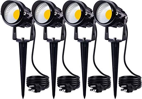 SUNVIE 120V Spot Lights Outdoor LED Landscape Lighting 12W AC Spotlights for Yard Waterproof Landscape Lights with Spiked Stake for Tree Garden Pathway Warm White Flag Lights with US 3-Plug In(4 Pack)