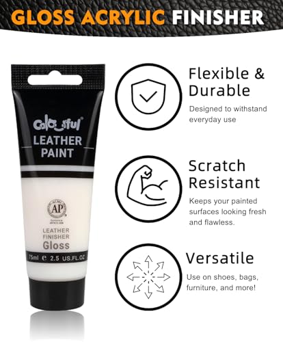 Colorful Gloss Acrylic Leather Finisher – Flexible Clear Coat for Leather Shoes, Bags, Jackets & Accessories, High Shine Finish for Craft & Restoration(75 ml / 2.5 oz)