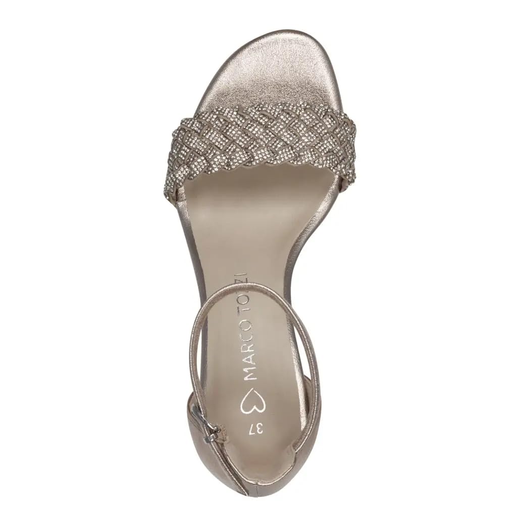 MARCO TOZZI Damen Sandalen mit Absatz Elegant Blockabsatz, Silber (Silver Comb), 37 EU