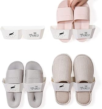 Amazon Co Jp Umora 靴ラック 壁掛けシューズ スリッパラック 2足収納でき シューズラック 省スペース 玄関 トイレ スリッパ収納 強力粘着テープ 4個セット ホーム キッチン