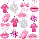 Decoraciones de fiesta de color rosa intenso preencordadas, espirales