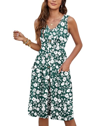 Image of MOLERANI Women Summer Dresses Sleeveless Casual Loose Swing Button Down Midi Dress with Pockets