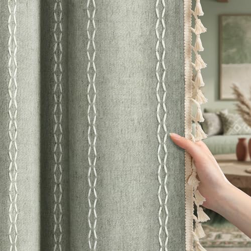 XOGUIBO Sage Green Boho Blackout Curtains 2 Panels 84 Inch for Living...