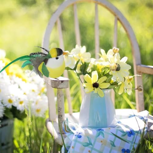 Image of ORTIZA 6Pcs Realistic Birds with Built in Metal Clip Colorful Long-tailed Silky-flycatcher Birds for Home Decor Small Decorative Realistic Colorful Birds for Planter, Ivy, Flower Pot