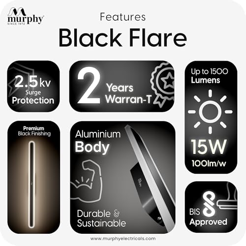 Image of Murphy LumaLine TrioGlow 15W Black Body Premium LED Mirror Wall Bathroom Light - with 3-in-1 Colour Cool White /Warm White /Natural White Linear Bar (Pack of 2)