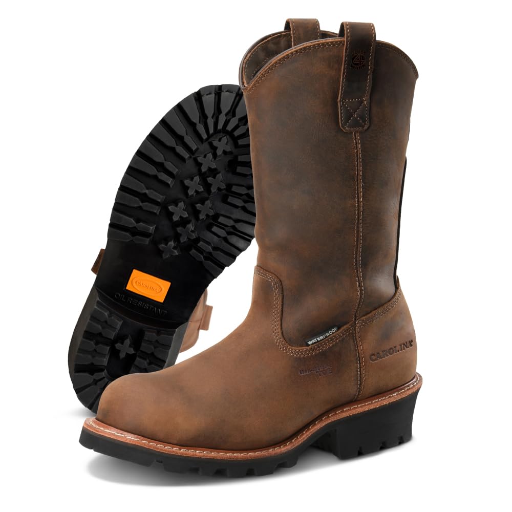 Carolina Boots Well X 12” Waterproof Comp Toe Ranch Wellington Logger - Men's Durable Tan Leather Work Boot for Tough Jobs