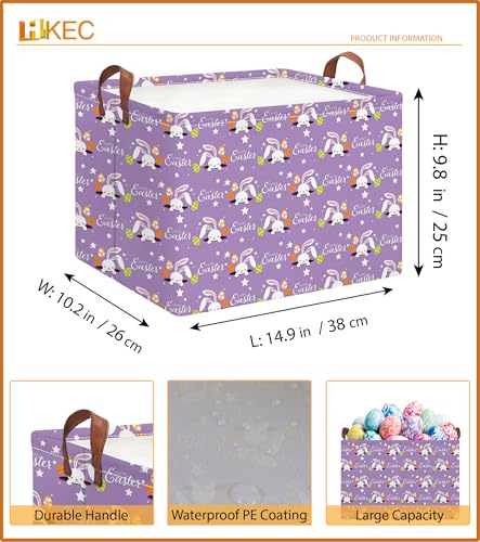 Image of Rectangle Storage Basket with Handles,Collapsible Storage Bin,Books Box,Gift Basket(Purple Easter)