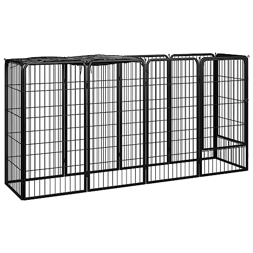 CHARMMA Dog Playpen Black Powder-Coated Steel,Polyethylene,Dog Kennels & Runs-3115948