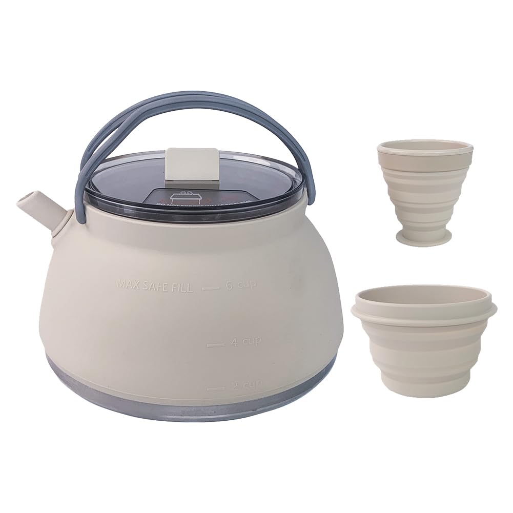 GETBSTOOP 1.5L Portable Camping Kettle Silicone Kettle with Handle Outdoor Collapsible Kettle Stainless Steel Bottom Collapsible Water Boiler for Hiking Backpacking
