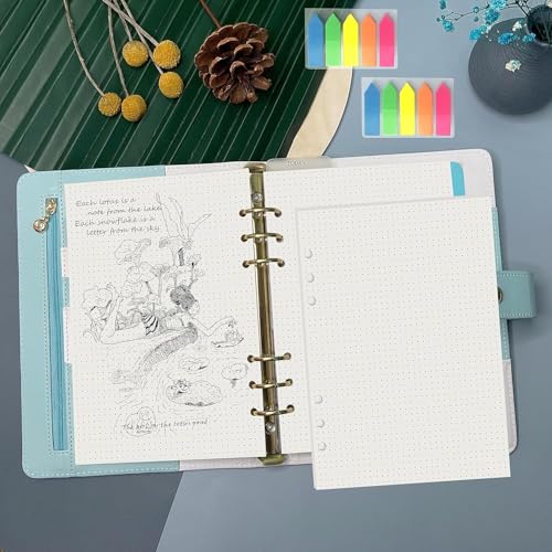 Harphia A5 6-Loch-Heftfüllsatz Wertpaket, 90 Blatt Papier mit Aufklebern und Trennern, Planer-Einsätze mit Heft-Taschen für A5 nachfüllbares Notizbuch - Punkte