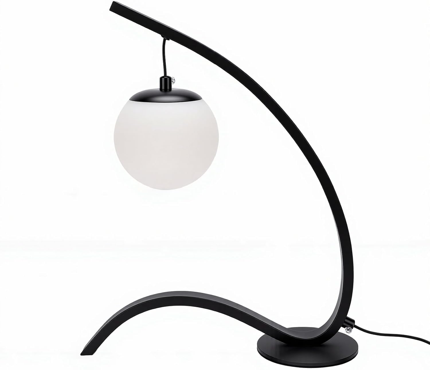 LOGT LED Bedside Lamp Creative Curved Design Table Lamp with USB Plug Cable and Switch Dimmable Living Room Light Interior Decorative Table Light 3 Colour Temperatures Round Acrylic Lampshade,Black