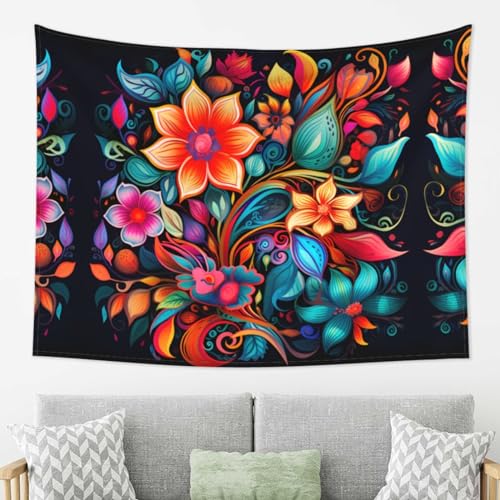 Tapisserie murale florale bohème colorée 203x152 cm pour déco