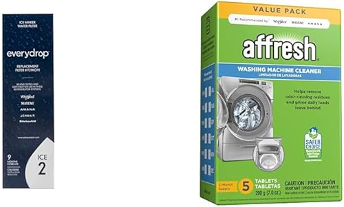 Everydrop by Whirlpool Filtro de hielo, F2WC9I1, paquete único y limpiador Affresh W10549851 para lavavajillas, 6 tabletas formuladas para limpiar