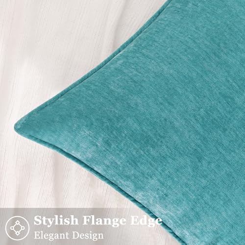 decorUhome Couch Throw Pillow Covers 18x18 Set of 2, Decorative Soft Euro Neutral Chenille Pillow Covers with Elegant Design for Sofa Bed Living Room Home Decor, Teal