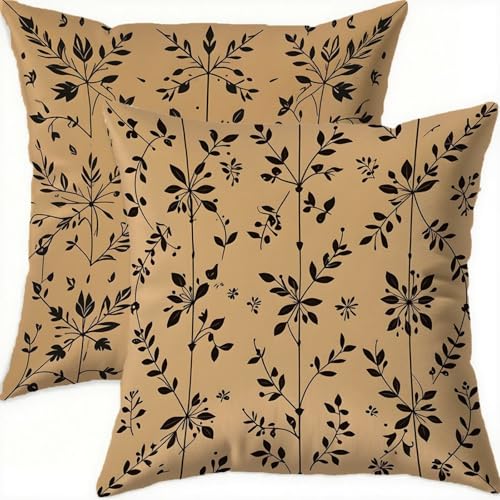 Housse coussin 70x70 cm lot de 2 en velours brun imperméable et géométrique