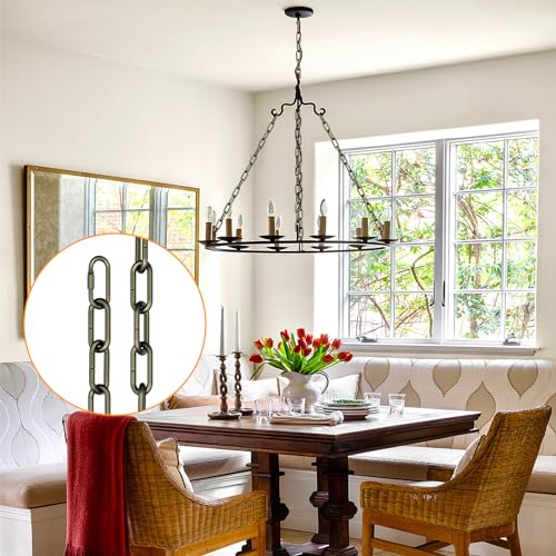 Image of garini 12 Feet Industrial Bronze Light Fixture Chain, Adjustable Metal Pendant Chandelier Chain Extension with Detachable Link, Maximum Load is 66 Pounds