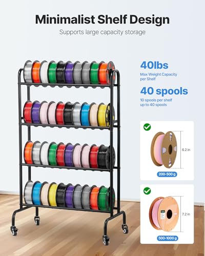 Image of VEVOR 3D Printer Filament Storage Rack, 4 Tier Heavy Duty Storage Shelf, Rolling Filament Spool Holders Racks with Wheels, Filaments Organzied for 3D Printing Station, Office, Workshop (Shelf Only)