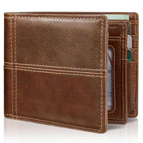 Image of Artpaxy Mens Wallet Bifold Genuine Leather RFID Blocking Wallet for Men with 1 ID Window 13 Card Holders 2 cash pockets 1 Gift Box