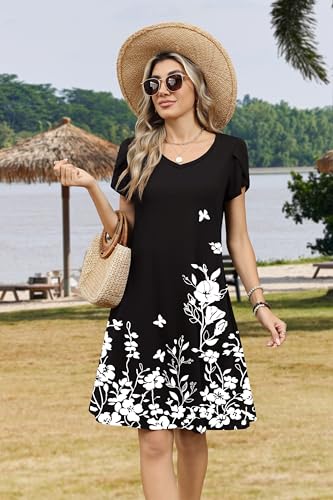 Image of Zeagoo Womens Summer A-Line Dress with Pockets Mini Short Sleeve Dresses Flowy Beach Swing Dress 2026 Vacation Travel