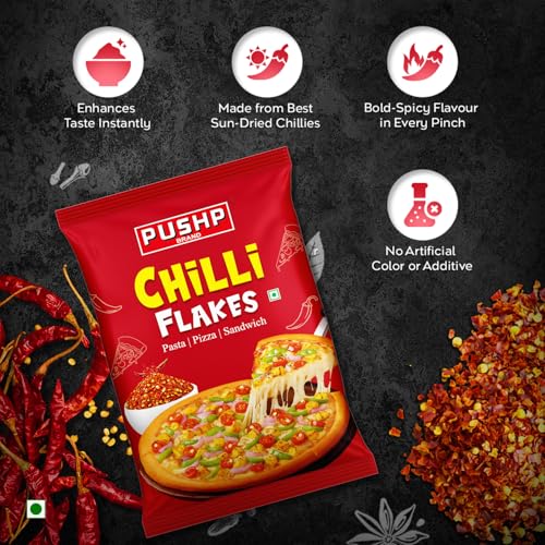 Image of Pushp Chilli Flakes | 500g Pouch | Premium Spicy Seasoning for Pizza, Pasta & Cooking Toppings (Pack of 1)