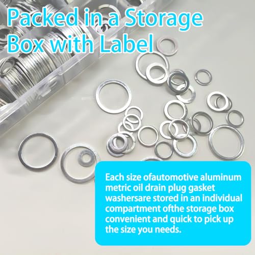 Image of Mandark 570 PCS 18 Sizes Car Oil Crush Washers Assortment Kit, Aluminum Auto Engine Oil Drain Plug Gasket, Assorted Sizes M6 M8 M10 M12 M14 M16 M18 M20 M22 M24 for Vehicle Use, Universal Fit