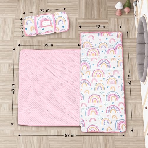Image of Primlect Toddler Nap Mat Extra Large Thickened 55''x35'', Soft Sleeping Bag with Detachable Minky Blanket and Pillow, Portable for Daycare, Preschool, Kindergarten, Travel, Boys and Girls
