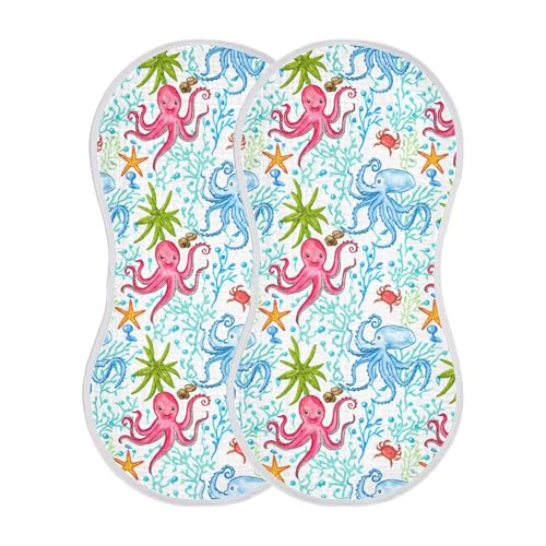 xigua Colorful Octopuses Muslin Baby Burp Cloths Set of 4, Super Soft & Absorbent Burping Rags, Cotton Burp Clothes Shower Gift for Newborn, Baby Girls and Boys2