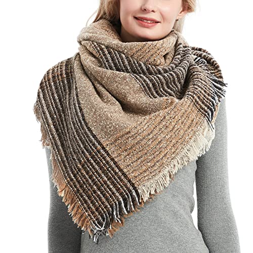Aodafei Echarpe Femme Hiver Plaid Multicolore Grande Echarpes à Carré Châle Femme Marron xxl Cover