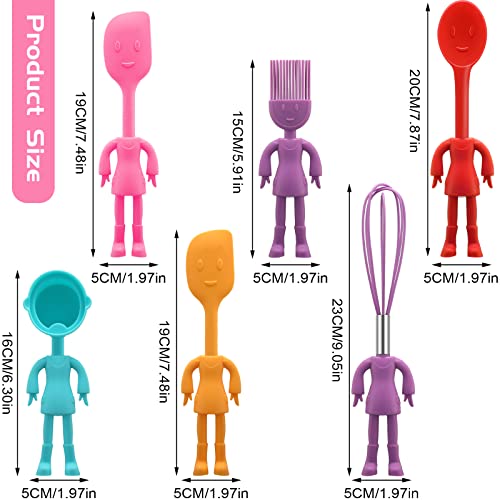 Human Shaped Kitchen Utensils Set 6 Piece Non Stick Heat Resistant Baking Tools Kitchen Gadgets Silicone Cute Utensils with Comfortable Grip Handle, Dishwasher Easy Clean and Stand up Kitchenware - Image 3