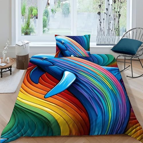 Housse de couette dauphin 3D en microfibre 135x200cm pour lit simple