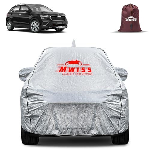 Image of Waterproof Car Body Cover for Skoda Kushaq | Mirror & Antenna Pocket Anti-Scratch with Soft Cotton Inner Lining Triple Stitched Protection| Heat Resistant | Rain Protection (Silver)