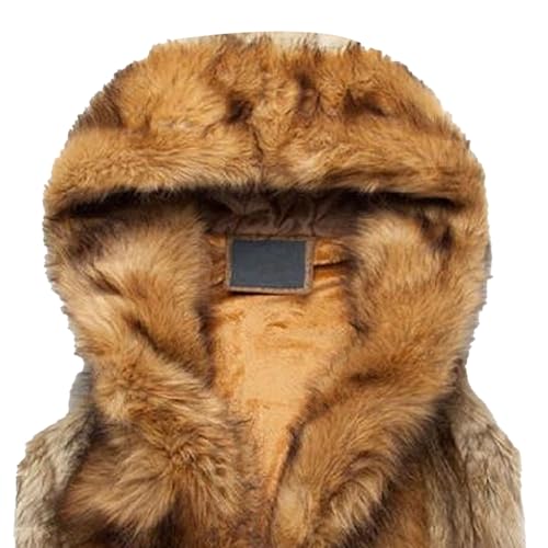 Men's Faux Fur Hoodies Vest Winter Warm Sleeveless Hooded Waistcoat Soft Cardigan Fuzzy Fleece Gilet with Hood3
