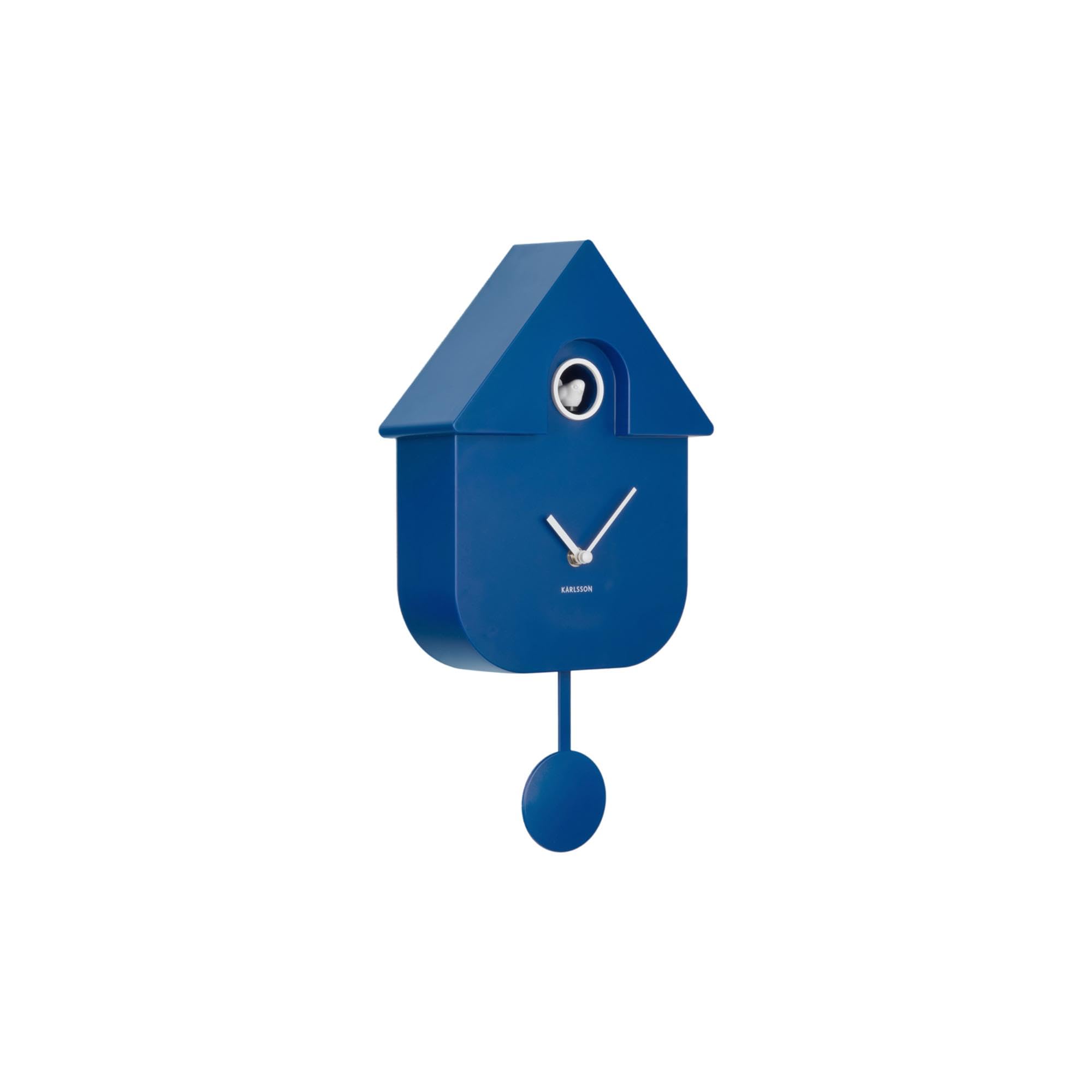 Karlsson Cobalt Blue Modern Cuckoo Wall Clock In – With Pendulum And Metallic Frame – Modern Minimalist Cuckoo Clock – Battery Operated