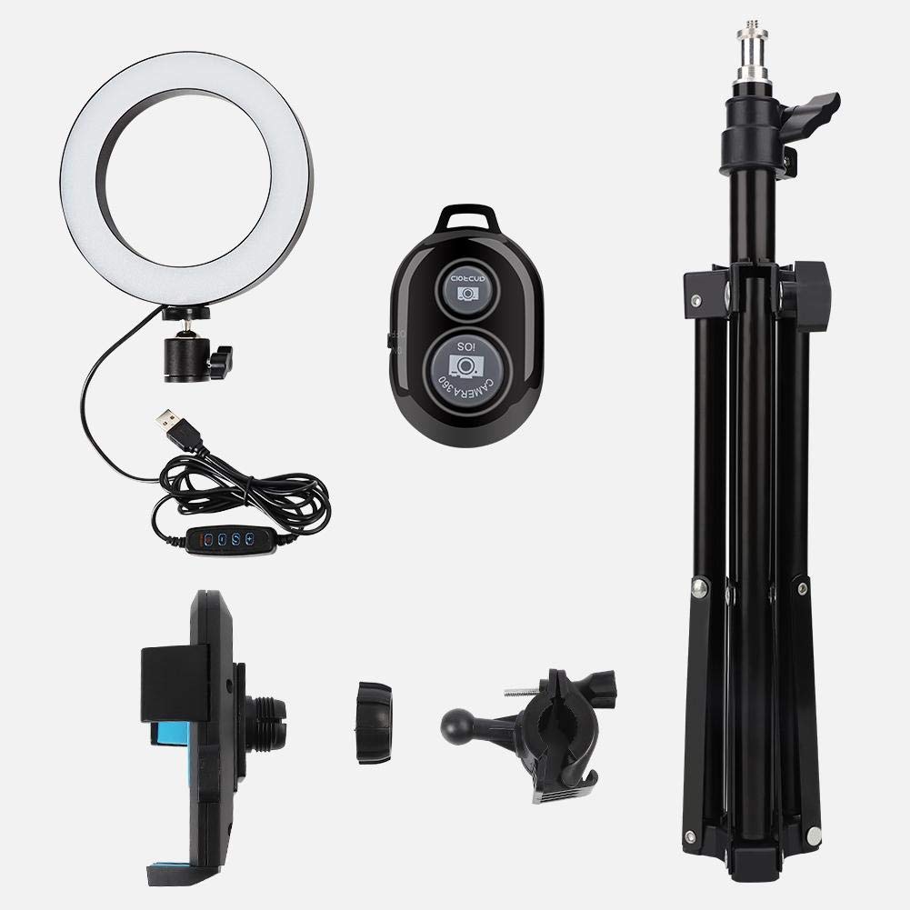 Wakects Kit d'éclairage annulaire LED de 6 Pouces avec trépied + Support de téléphone pour Youtube, kit d'éclairage Photo vidéo, Anneau Lumineux avec 3 Couleurs et 10 Niveaux de luminosité