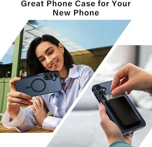 Image of Elzzi Magnetic Guard Designed for Samsung A16 5G Case Translucent Matte Hard PC + TPU Back Cover [Compatible with MagSafe] Anti-Scratch Phone Case (Black)