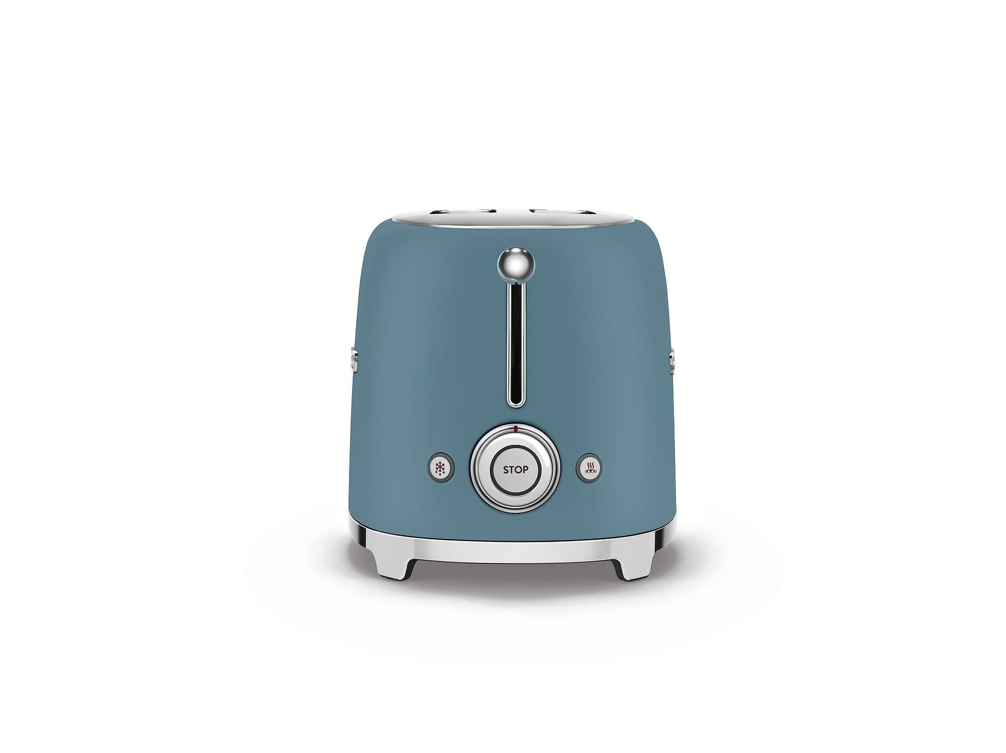 Smeg, Toster z 2 kromkami TSF01SBMEU, 2 szczeliny 36 mm, 6 poziomów brązowienia, funkcja ogrzewania, rozmrażania i bajgla, automatyczny wyrzut chleba, zbieranie okruchów, 950 W, Storm Blue